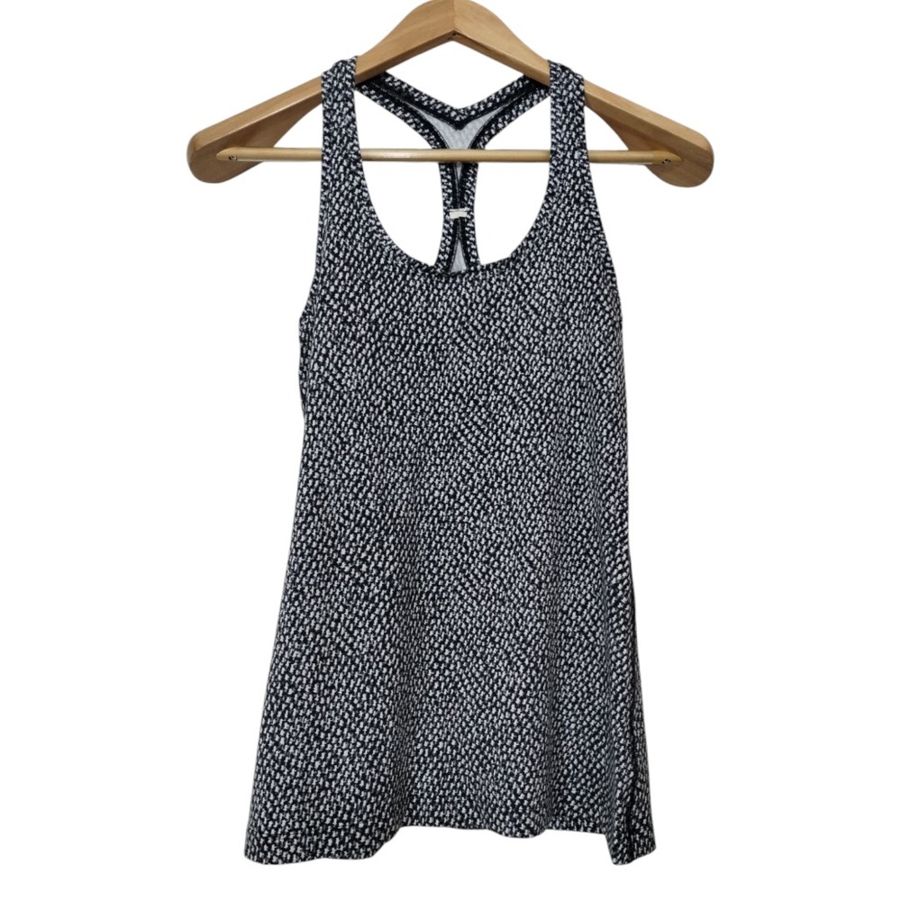 Lululemon Women's Cool Racerback Frozen Fizz Tank Top Black White Training Yoga